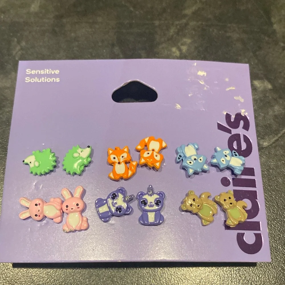 6 Pair Claire’s Sterling Sensitive Solutions Animal Earrings